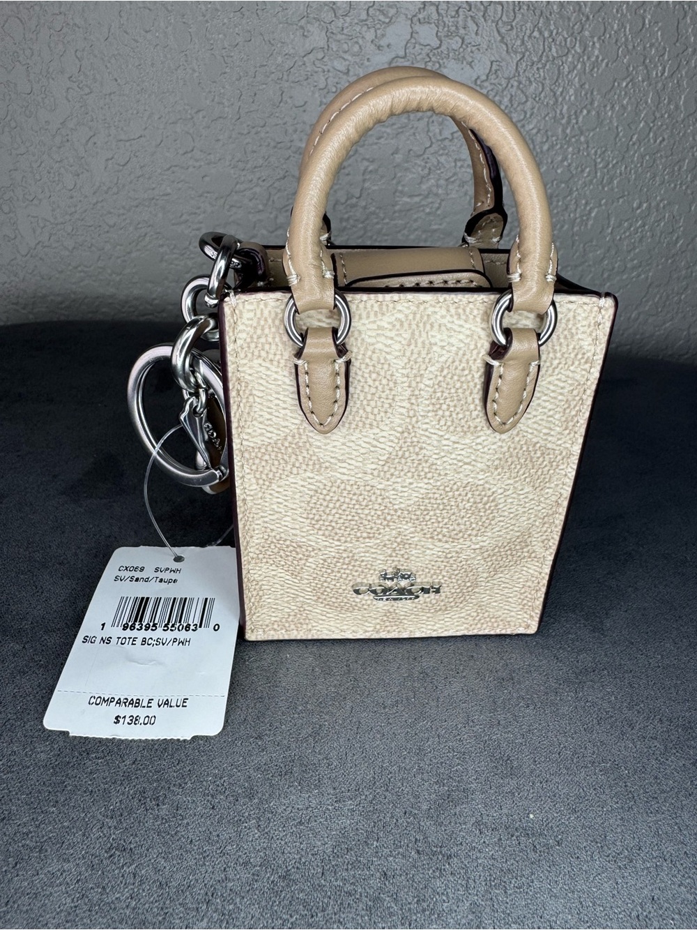 Coach Mini Purse Bag Charm Keychain Sand Taupe NWT Leather CX069